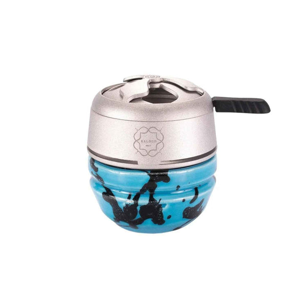 Blue and black Vyro Globe Phunnel shisha bowl with silver Kaloud Lotus heat manager