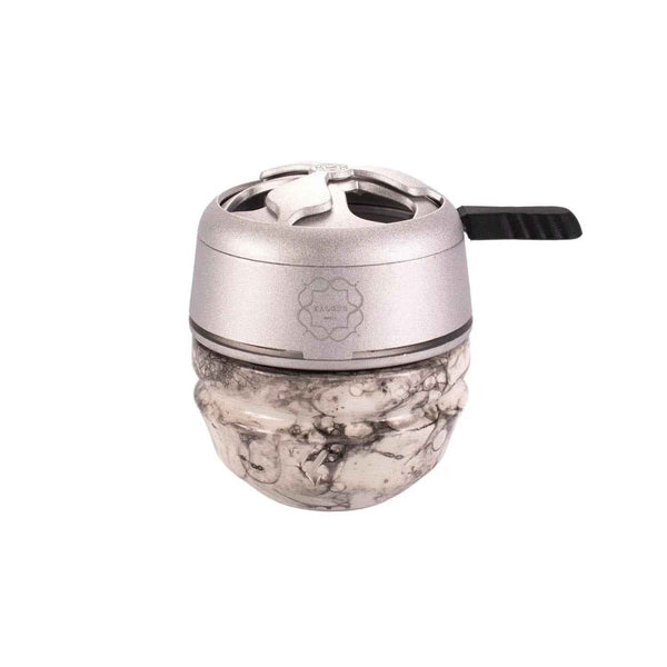 Marbled hookah phunnel bowl with silver heat management device and handle