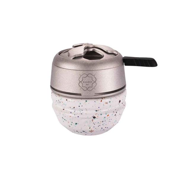 White speckled shisha phunnel bowl with silver heat management device on top