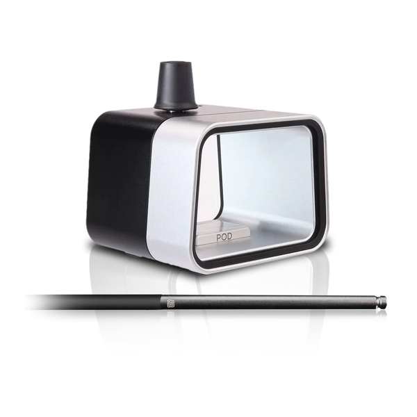 Modern compact hookah pipe in black and silver with glass section and detachable mouthpiece