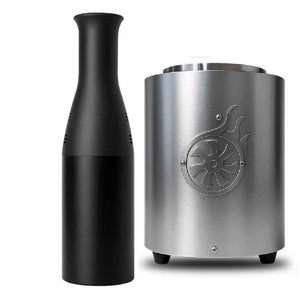 Silver brushed stainless steel shisha coal catcher and black shisha turbine device