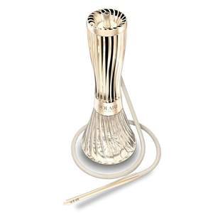 Elegant modern shisha pipe with gold and glass design and attached hose