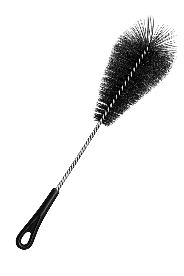 Black hookah cleaning brush with twisted handle on dark background