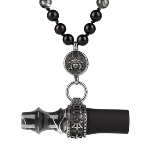Grey samurai-themed hookah personal mouthpiece with black beads and ornate metal accents