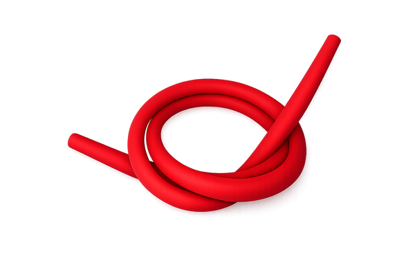 Red shisha hose coiled on a light gradient background, hookah accessory