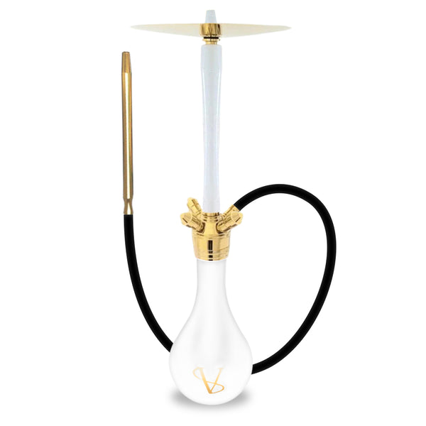 White hookah with gold accents on a white background