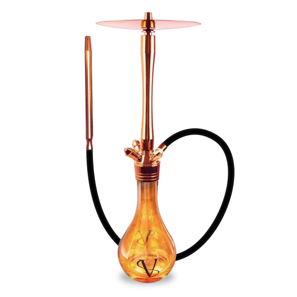 Shisha with copper accents and a glass bowl on a white background
