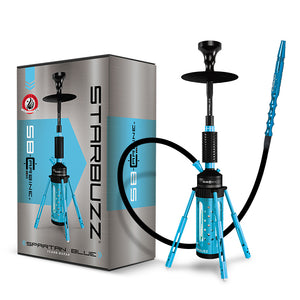 Blue and black hookah with 'Starbuzz' packaging on a white background