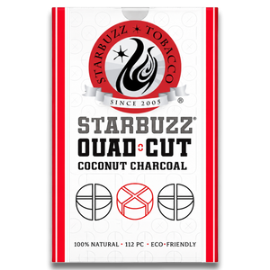 Starbuzz Quad Cut coconut charcoal box for shisha, 112 pieces, 100% natural, eco-friendly.