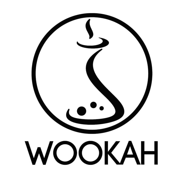 Black and white WOOKAH logo with stylized hookah graphic inside a circle