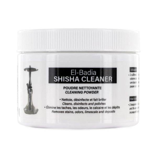 El-Badia shisha cleaning powder jar for hookah, removes stains, odors, and limescale