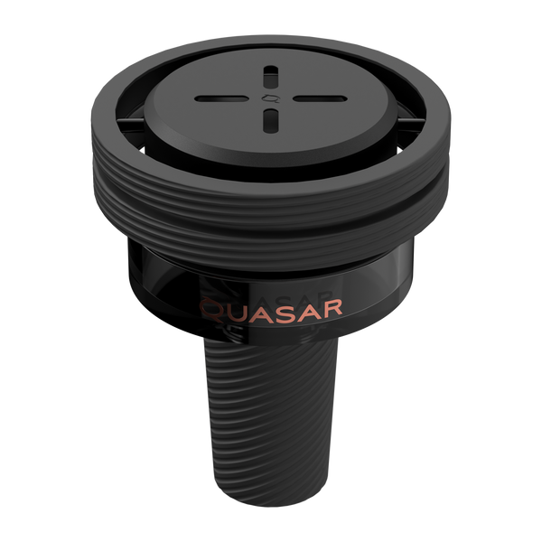 Black Quasar hookah heat management device with grooved design and logo lettering