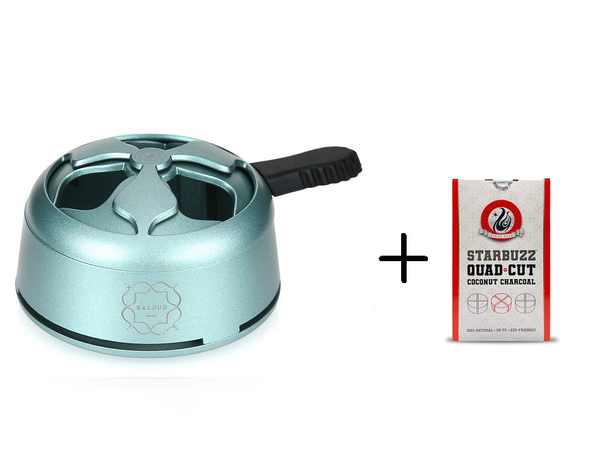 Hookah heat management device in metallic green with Starbuzz coconut charcoal pack